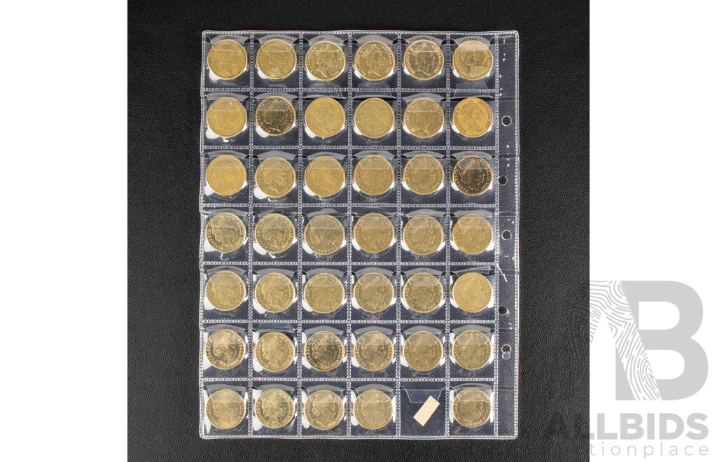 Australian Set of 59 Circulating One Dollar Coins, Consecutive 1984 to 2026, Lacking 2021 Mob of Roos and 2016 Fifty Years Decimal Currency, 2019 a and S with Two 2026 Two Dollar Coins, Bluey for Real Life and Bingo/Hooray