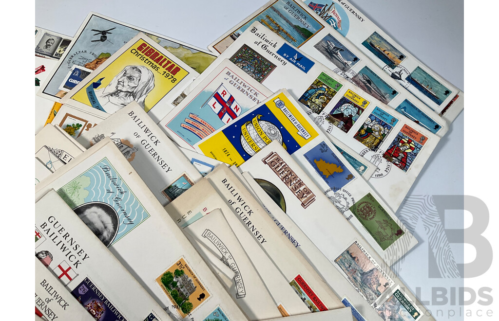 Collection of Vintage First Day Covers Including Vanuatu, Gibraltar, Samoa, Bailiwick of Guernsey, Examples Spanning 1960’s to 1980’s