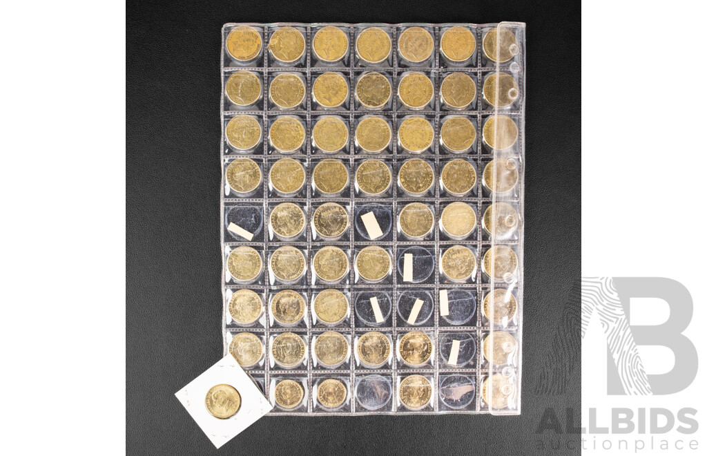 Australian Set of Fifty Five Circulating One Dollar Coins, Consecutive 1984 to 2026, Lacking Six Coins with Two 2026 Two Dollar Coins, Bluey for Real Life and Bingo/Hooray
