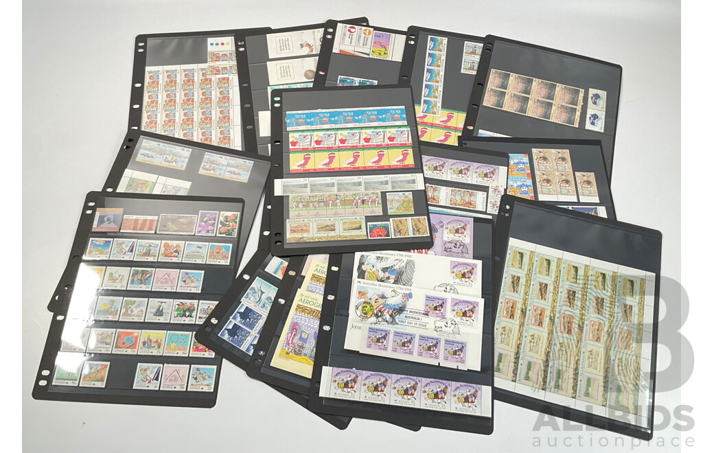Collection of Australian 1980's-90's Mint Stamps, Blocks and Booklets Including Sets, Bicentennial, USA Joint Issue and More