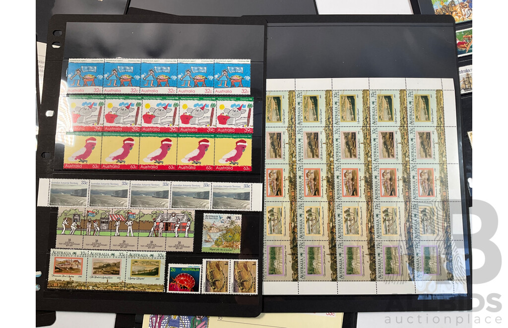 Collection of Australian 1980's-90's Mint Stamps, Blocks and Booklets Including Sets, Bicentennial, USA Joint Issue and More