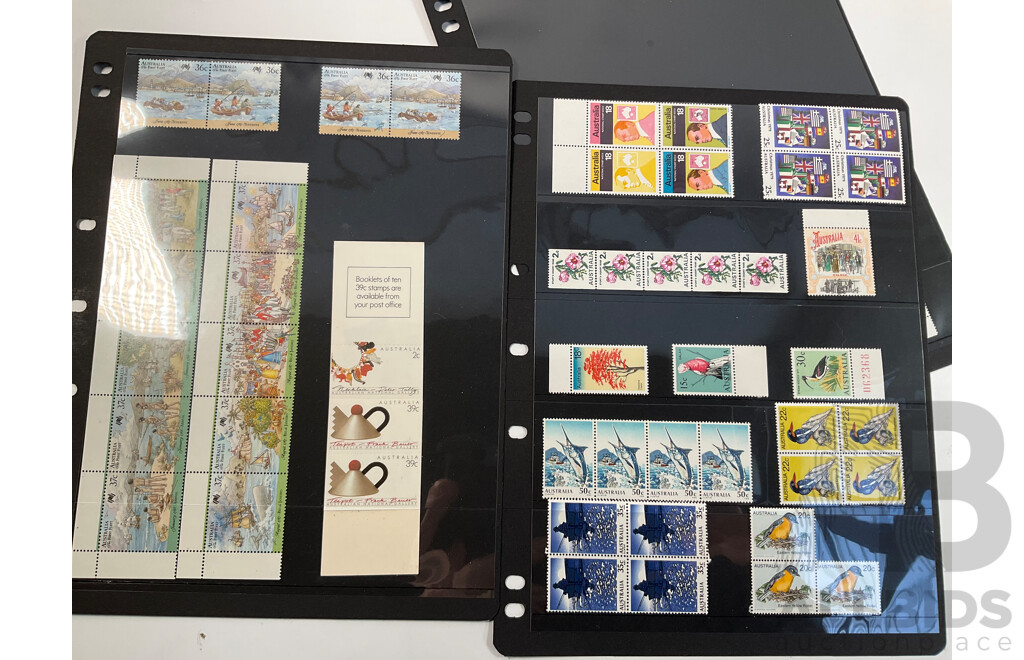 Collection of Australian 1980's-90's Mint Stamps, Blocks and Booklets Including Sets, Bicentennial, USA Joint Issue and More