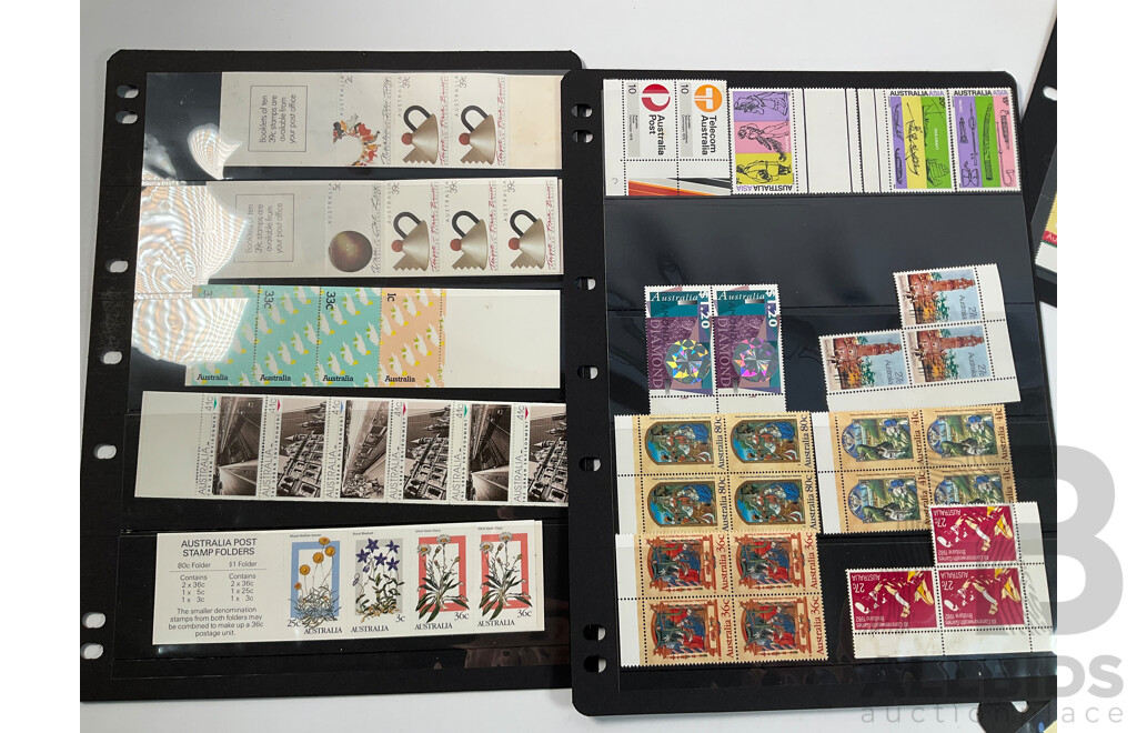 Collection of Australian 1980's-90's Mint Stamps, Blocks and Booklets Including Sets, Bicentennial, USA Joint Issue and More