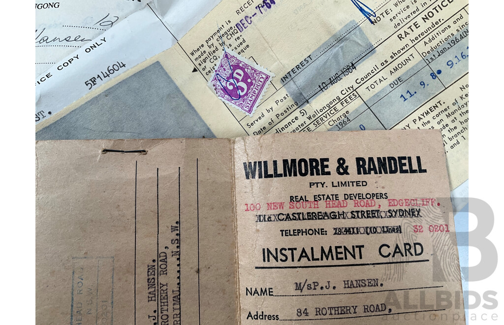 Collection of Australian New South Wales Predecimal Hand Canceled Stamp Duty Stamps Attached to Real Estate and Jewellers Receipts