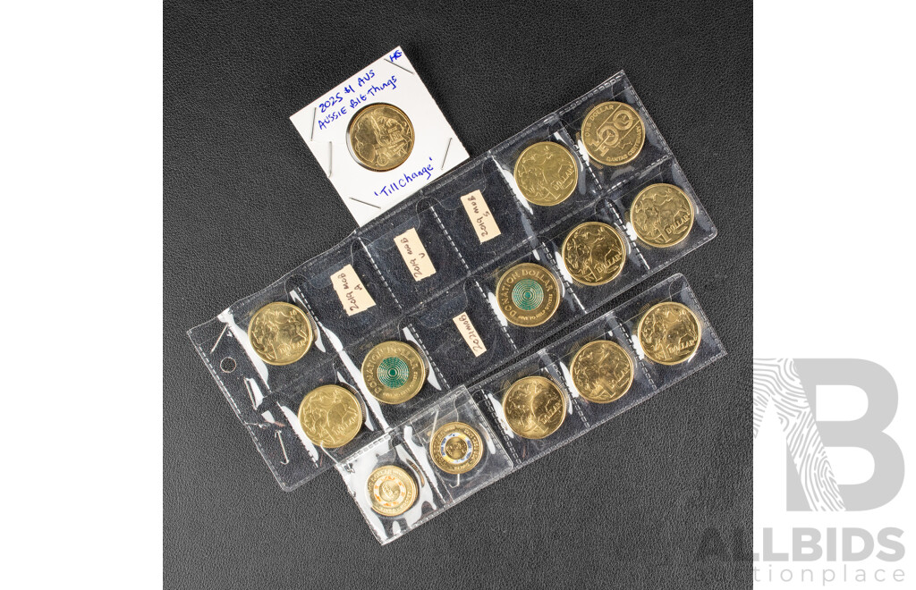 Australian Set of Fifty Circulating One Dollar Coins, Consecutive 1984 to 2026, Lacking Five Coins with Two 2026 Two Dollar Coins, Bluey for Real Life and Bingo/Hooray
