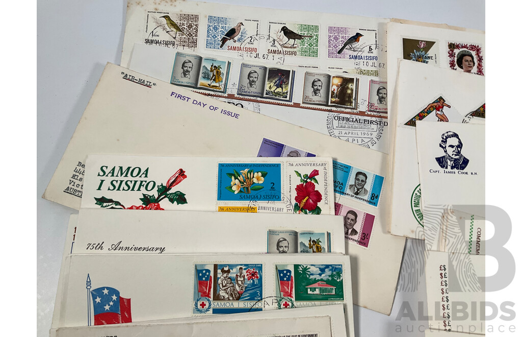 Collection of Vintage First Day Covers and Stamp Sets Including Tonga, Fiji, New Herbides, Nauru, Keeling Islands, Australia, Norfolk Island, Tokelau Islands, Pitcairn Islands, Cook Islands, Vanuatu, Gibraltar