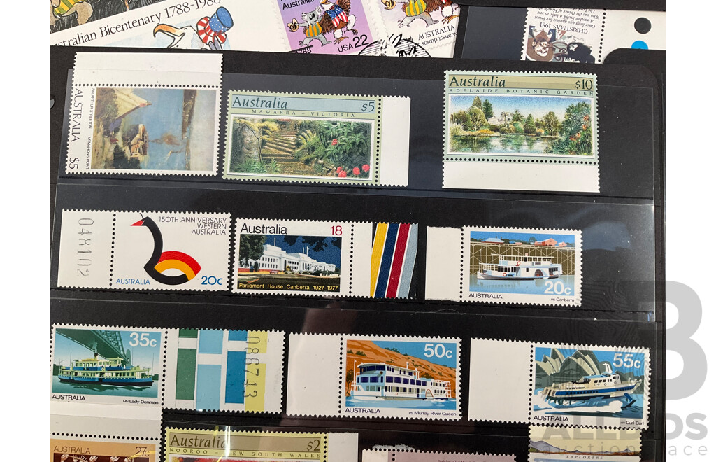 Collection of Australian Mint Stamp, Blocks, Pairs, Including Ten Dollar Botanic Gardens, Five Dollar Mawarra, Two Five Dollar Arthur Streeton, Aerogrammes and First Day Covers
