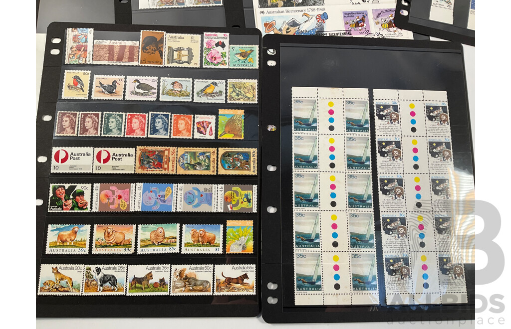 Collection of Australian Mint Stamp, Blocks, Pairs, Including Ten Dollar Botanic Gardens, Five Dollar Mawarra, Two Five Dollar Arthur Streeton, Aerogrammes and First Day Covers