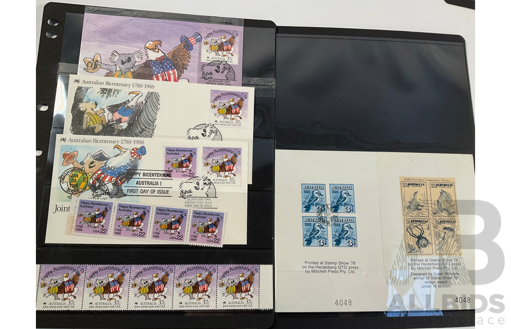 Collection of Australian Mint Stamp, Blocks, Pairs, Including Ten Dollar Botanic Gardens, Five Dollar Mawarra, Two Five Dollar Arthur Streeton, Aerogrammes and First Day Covers
