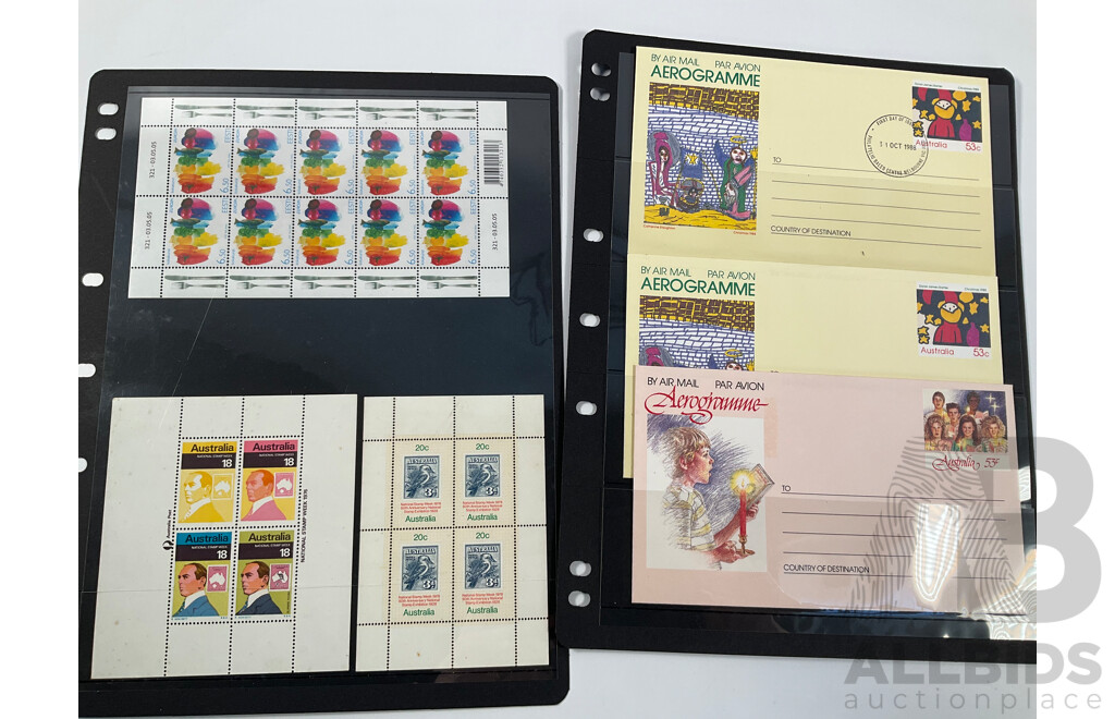 Collection of Australian Mint Stamp, Blocks, Pairs, Including Ten Dollar Botanic Gardens, Five Dollar Mawarra, Two Five Dollar Arthur Streeton, Aerogrammes and First Day Covers