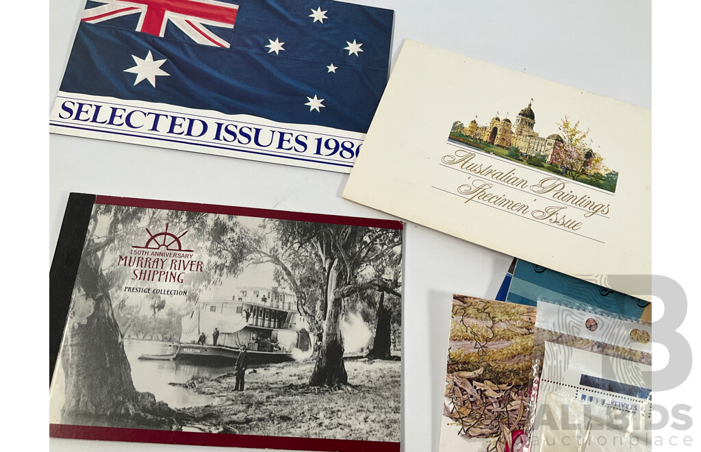 Collection of Vintage Australian and International Sports Themes Stamp Packs, Mint Stamps, and First Day Covers Including Australian Paintings Specimen Issue, 1980 Selected Issues, QE2 Lettercard Overprint, Aerogrammes, 1956 Qantas Athens to Australia