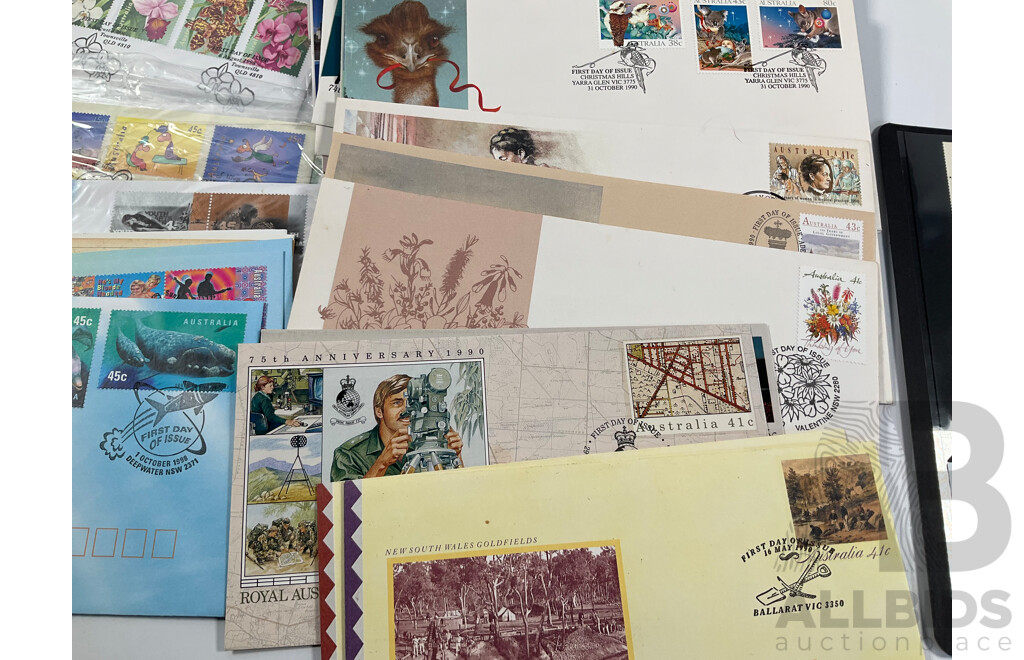 Collection of Australian Mint Stamps and First Day Covers Including Stamp Books, Dirk Hartog Mint Sheet, 1994 Year of the Family PNC and More