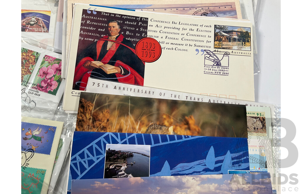 Collection of Australian Mint Stamps and First Day Covers Including Stamp Books, Dirk Hartog Mint Sheet, 1994 Year of the Family PNC and More