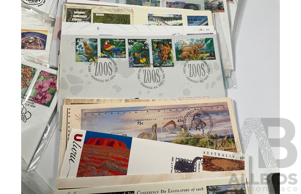 Collection of Australian Mint Stamps and First Day Covers Including Stamp Books, Dirk Hartog Mint Sheet, 1994 Year of the Family PNC and More