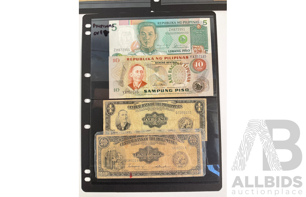 Collection of Vinatge Thailand and Philippines Banknotes Including World War Two Examples