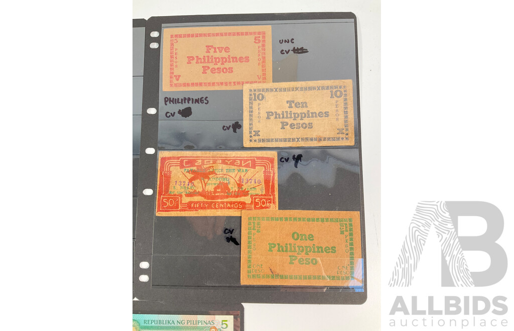 Collection of Vinatge Thailand and Philippines Banknotes Including World War Two Examples