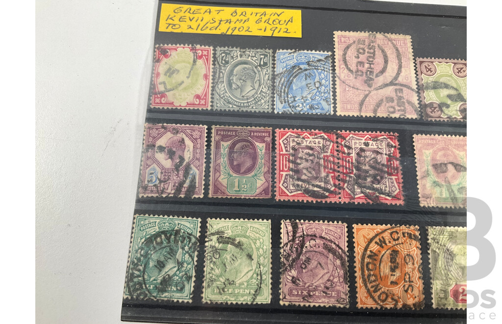 Collection of Antique Great Britain Stamps Including QV Half Penny to Sixpence, KEVII 1902 to 1912, KGV 1934 Ten Shillings Indigo