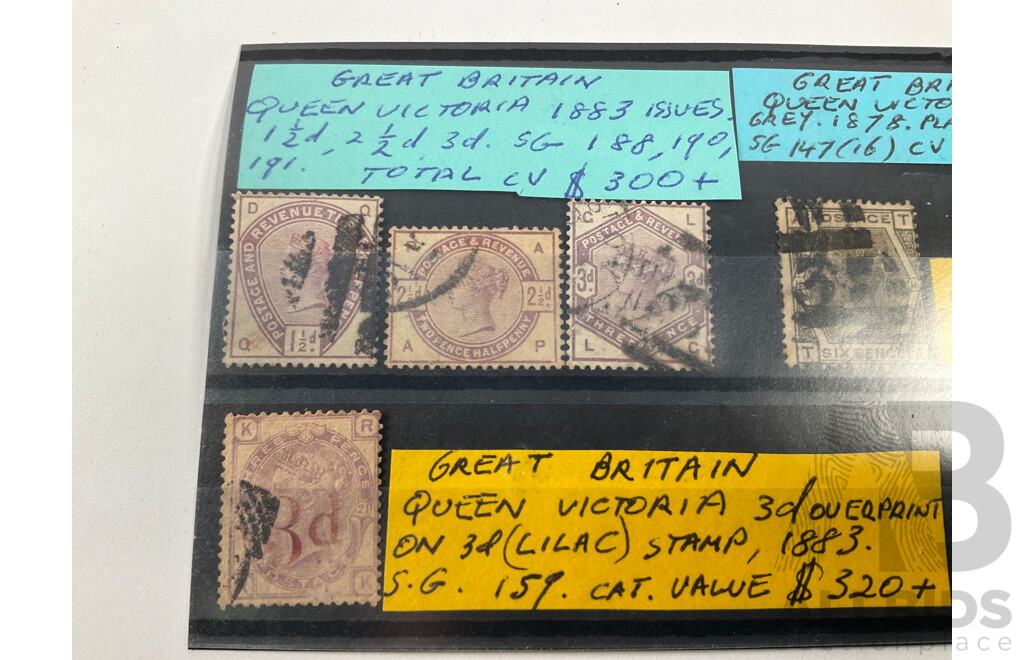 Collection of Antique Great Britain Stamps Including QV Half Penny to Sixpence, KEVII 1902 to 1912, KGV 1934 Ten Shillings Indigo