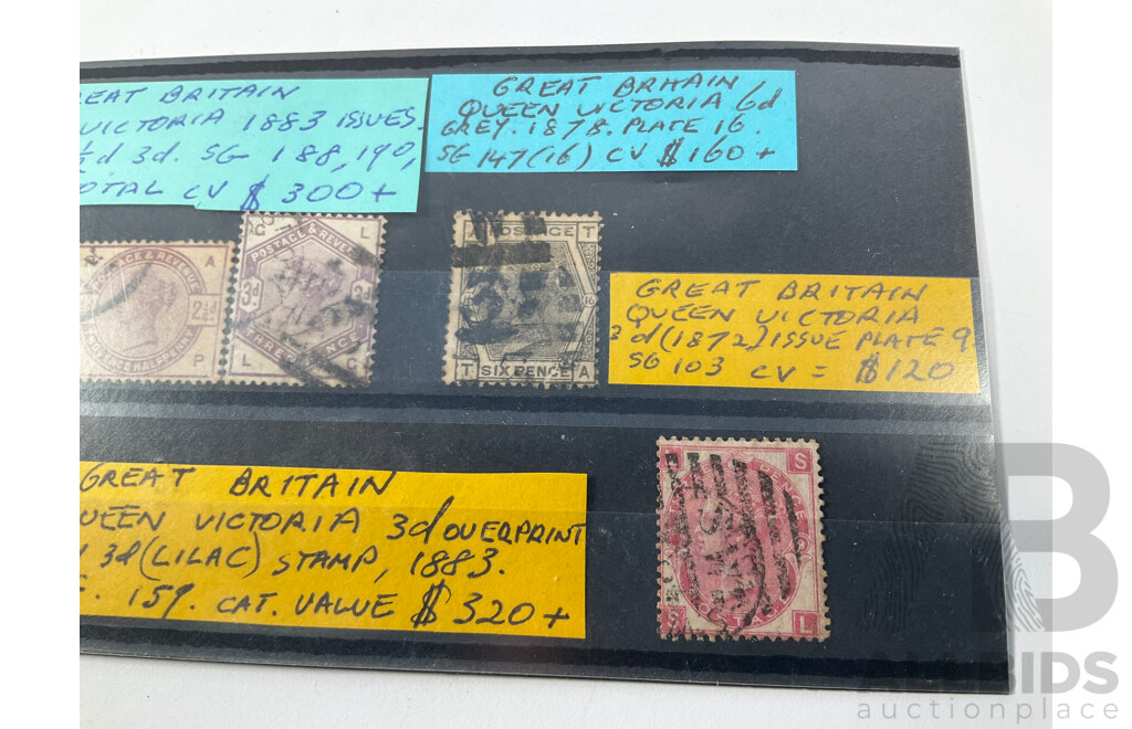Collection of Antique Great Britain Stamps Including QV Half Penny to Sixpence, KEVII 1902 to 1912, KGV 1934 Ten Shillings Indigo