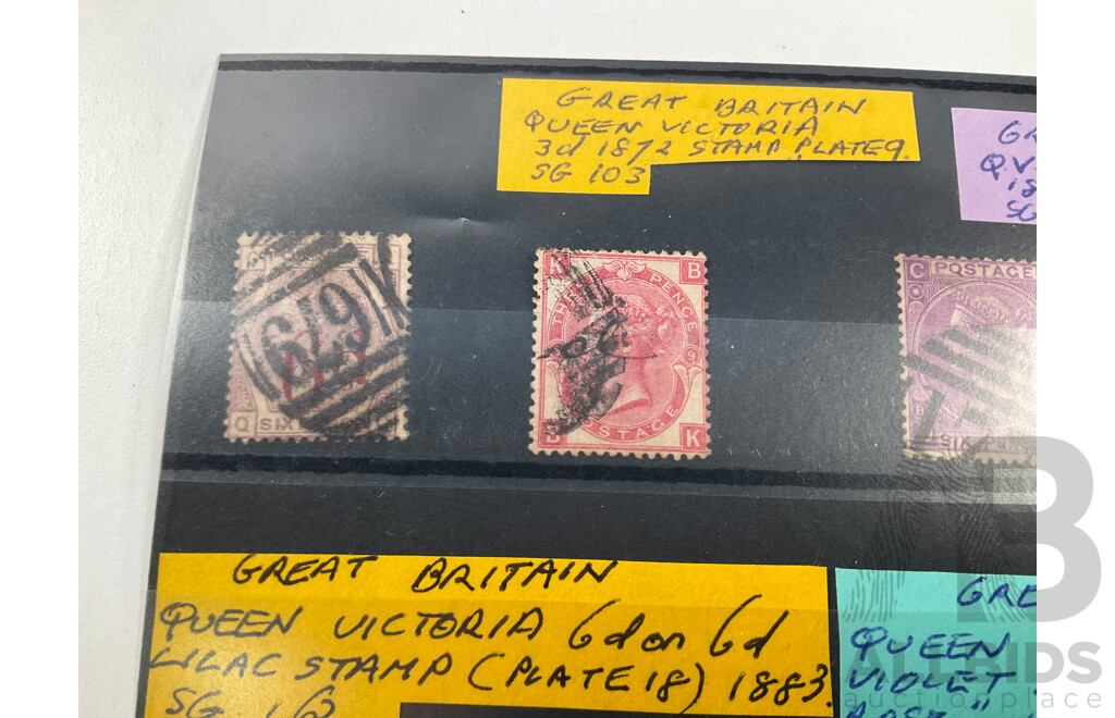 Collection of Antique Great Britain Stamps Including QV Half Penny to Sixpence, KEVII 1902 to 1912, KGV 1934 Ten Shillings Indigo