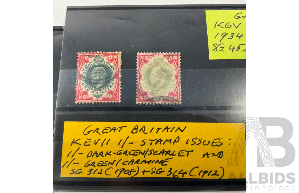 Collection of Antique Great Britain Stamps Including QV Half Penny to Sixpence, KEVII 1902 to 1912, KGV 1934 Ten Shillings Indigo