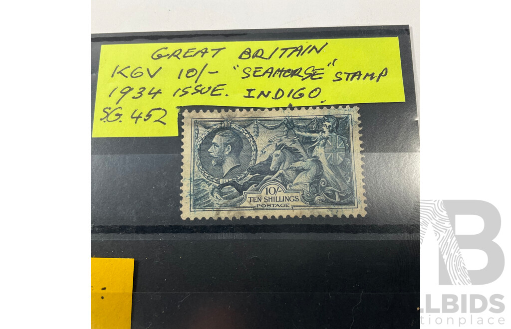 Collection of Antique Great Britain Stamps Including QV Half Penny to Sixpence, KEVII 1902 to 1912, KGV 1934 Ten Shillings Indigo