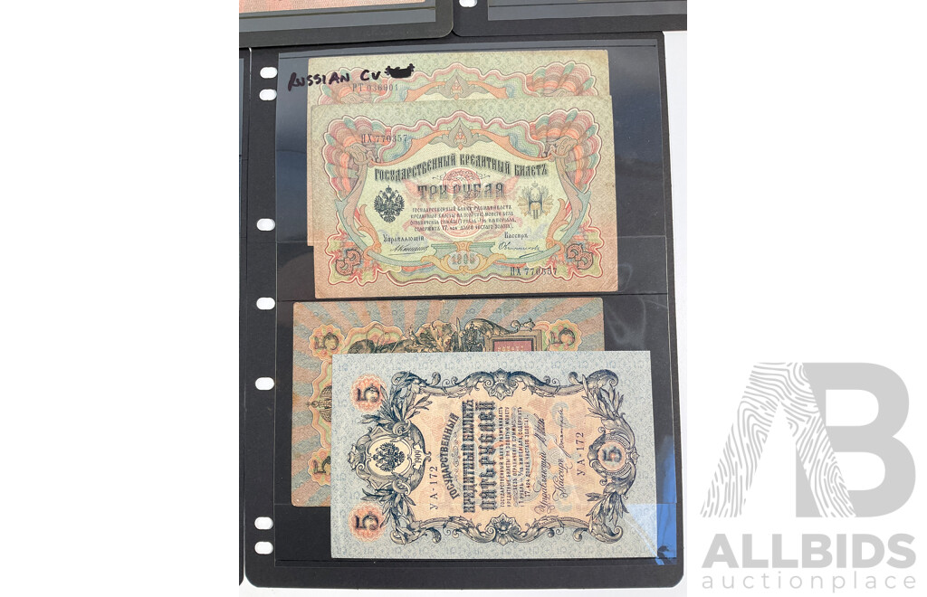 Collection of Vintage Russian Banknotes, Examples Spanning Imperial Russia to Post USSR