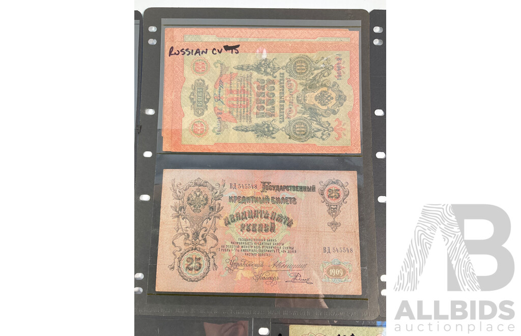 Collection of Vintage Russian Banknotes, Examples Spanning Imperial Russia to Post USSR