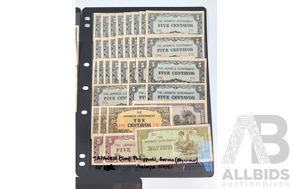 Collection of Vintage Japanese Banknotes, World War Two Occupation and Domestic