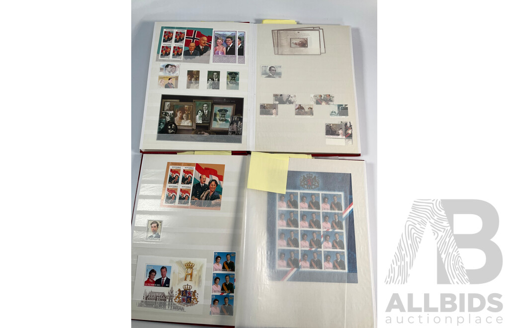 Two Albums of International Mint Stamp Blocks Mostly Relating to Royal Weddings and Families Including Luxembourg, Guyana, Netherlands, Liberia, Montserrat, St Vincent, Spain, Romania and More