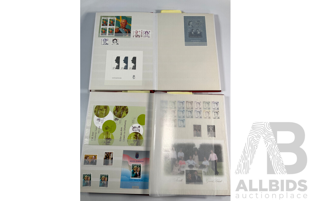 Two Albums of International Mint Stamp Blocks Mostly Relating to Royal Weddings and Families Including Luxembourg, Guyana, Netherlands, Liberia, Montserrat, St Vincent, Spain, Romania and More
