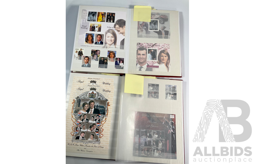 Two Albums of International Mint Stamp Blocks Mostly Relating to Royal Weddings and Families Including Luxembourg, Guyana, Netherlands, Liberia, Montserrat, St Vincent, Spain, Romania and More