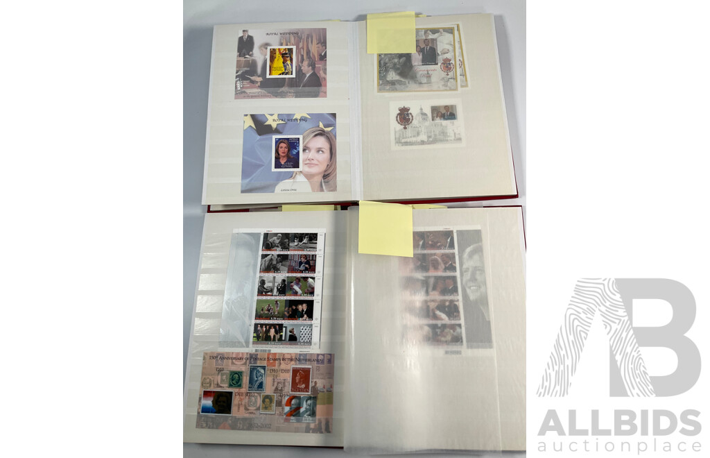 Two Albums of International Mint Stamp Blocks Mostly Relating to Royal Weddings and Families Including Luxembourg, Guyana, Netherlands, Liberia, Montserrat, St Vincent, Spain, Romania and More