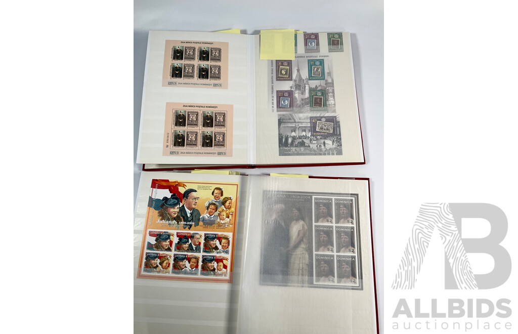 Two Albums of International Mint Stamp Blocks Mostly Relating to Royal Weddings and Families Including Luxembourg, Guyana, Netherlands, Liberia, Montserrat, St Vincent, Spain, Romania and More