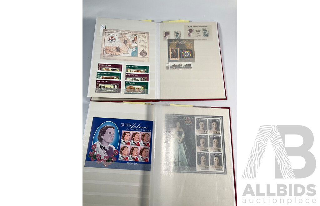 Two Albums of International Mint Stamp Blocks Mostly Relating to Royal Weddings and Families Including Luxembourg, Guyana, Netherlands, Liberia, Montserrat, St Vincent, Spain, Romania and More
