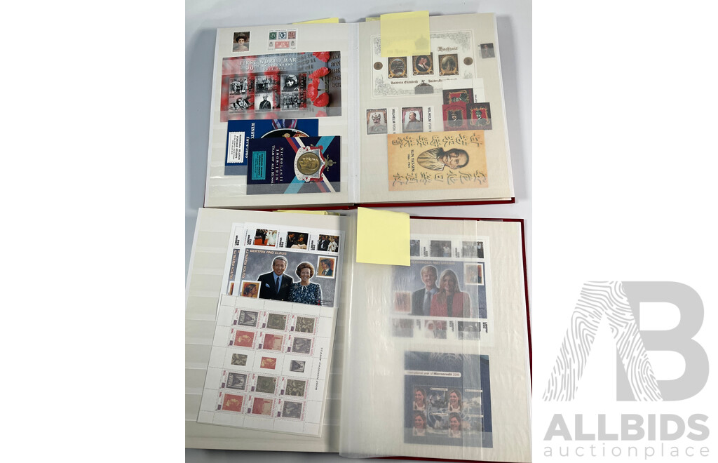 Two Albums of International Mint Stamp Blocks Mostly Relating to Royal Weddings and Families Including Luxembourg, Guyana, Netherlands, Liberia, Montserrat, St Vincent, Spain, Romania and More