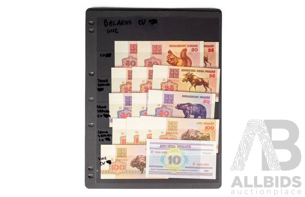 Collection of International Banknotes Including Belarus, Macedonia, Uzbekistan, Kazakhstan