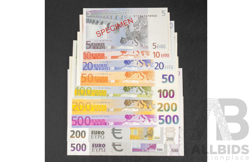 Collection of Euro Specimen Paper Notes, Five Euro to Five Hundred Euro