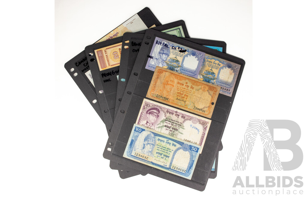 Collection of International Banknotes Including Nepal, Bangladesh, Sri Lanka, Mongolia, Cambodia