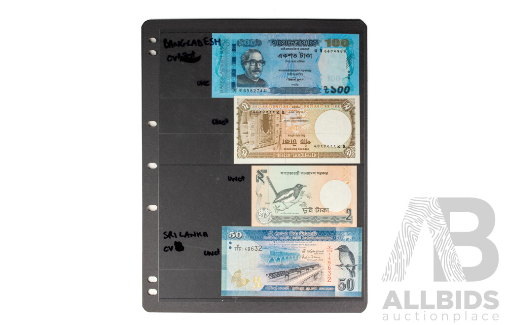 Collection of International Banknotes Including Nepal, Bangladesh, Sri Lanka, Mongolia, Cambodia