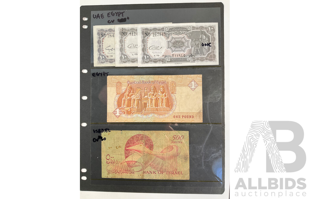 Collection of Vintage Banknotes Including Egypt, Afghanistan, Lebanon, Israel, Costa Rica