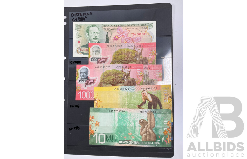 Collection of Vintage Banknotes Including Egypt, Afghanistan, Lebanon, Israel, Costa Rica