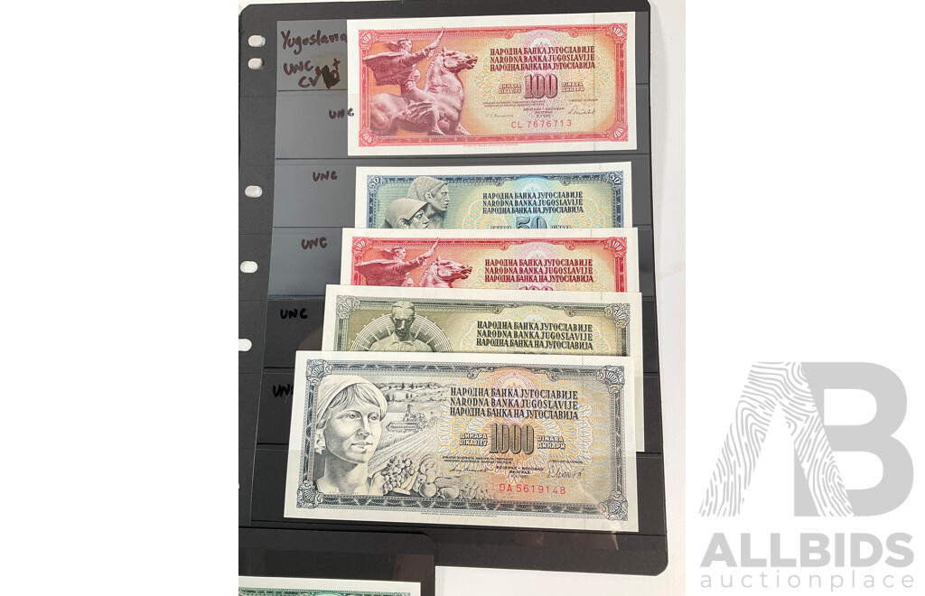 Collection of Yugoslavia Banknotes, Mostly UNC Including 1929 German Occupation