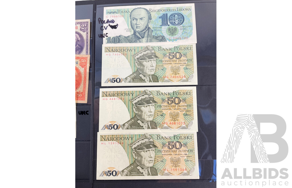 Collection of Netherlands, East Indies and UNC Poland Banknotes Spanning 1940's to 1980's
