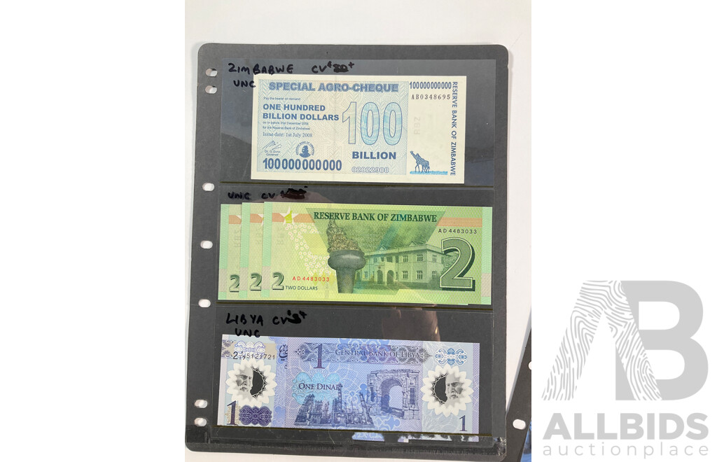 Collection of African Banknotes Including Zambia, Tanzania, Nigeria, Somalia, Zimbabwe, South Africa, Sierra Leone, Libya, UNC and Consecutive