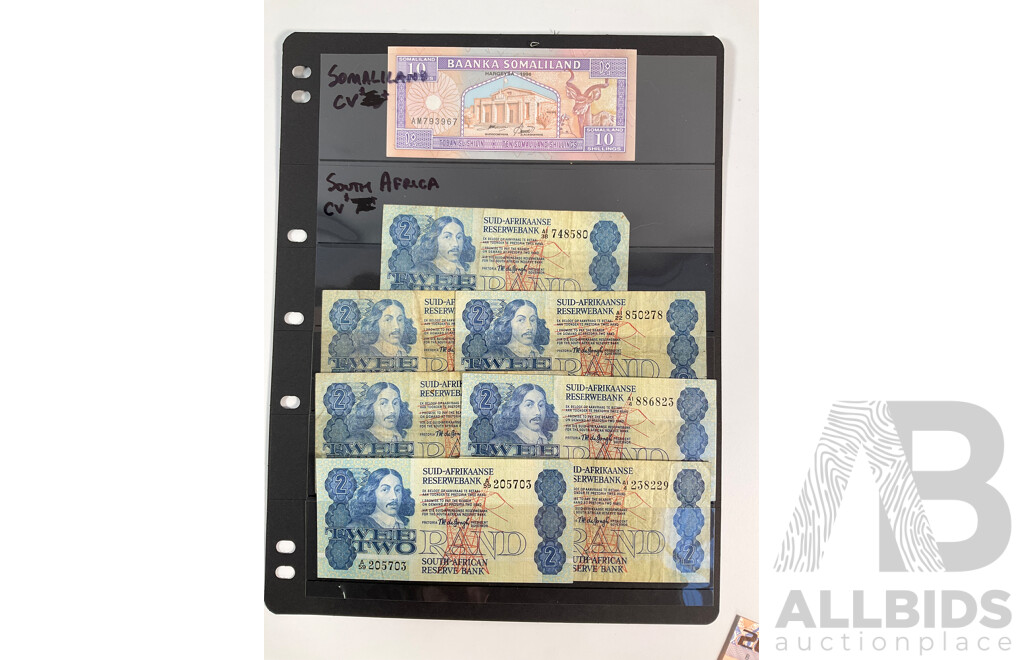 Collection of African Banknotes Including Zambia, Tanzania, Nigeria, Somalia, Zimbabwe, South Africa, Sierra Leone, Libya, UNC and Consecutive