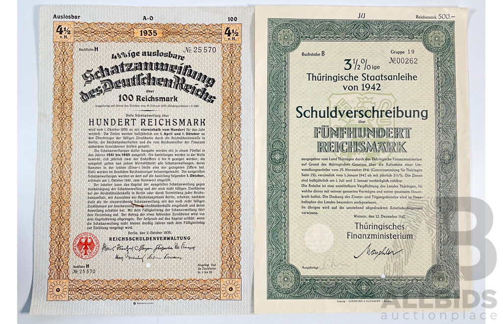 German 1942 and 1935 Bond Certificates