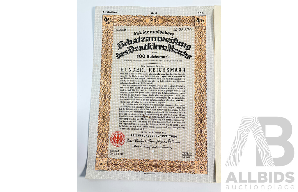 German 1942 and 1935 Bond Certificates