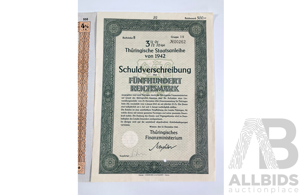 German 1942 and 1935 Bond Certificates