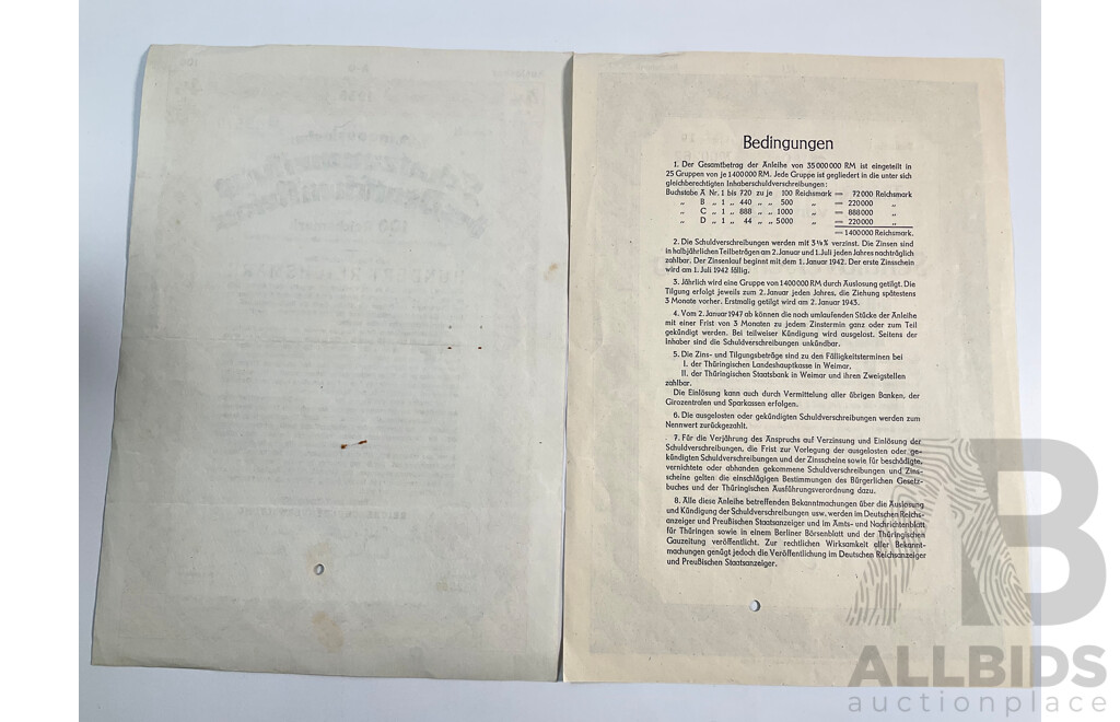 German 1942 and 1935 Bond Certificates